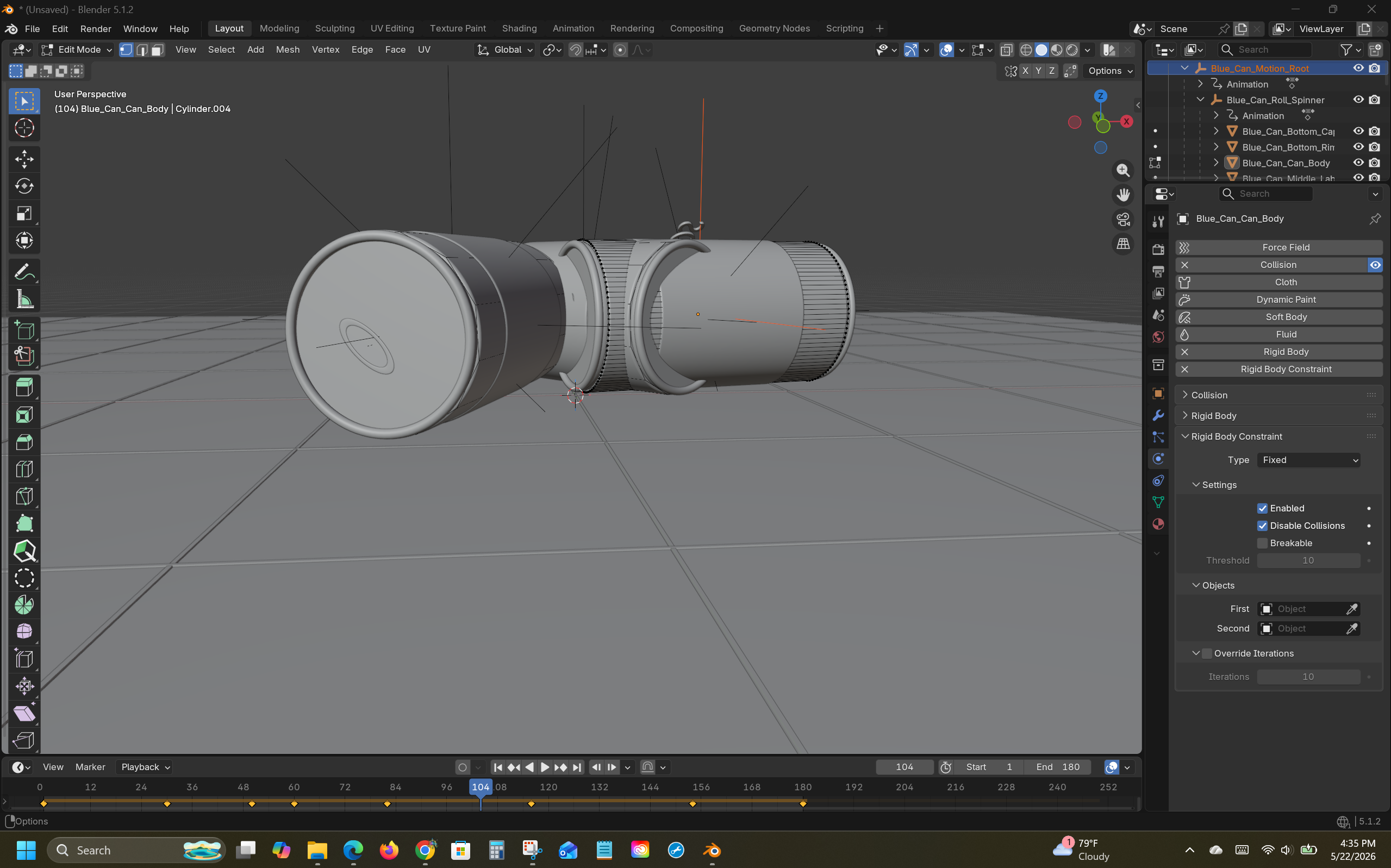 Render preview of the robot and drink can 3D animation